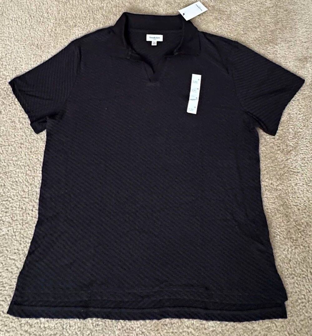 Goodfellow & Co Men’s XL Ebony Black Textured Open Collar Polo Shirt NWT